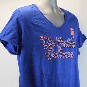 New York Mets "Ya Gotta Believe"  V-Neck Short Sleeve Tee Women's Size 2XL